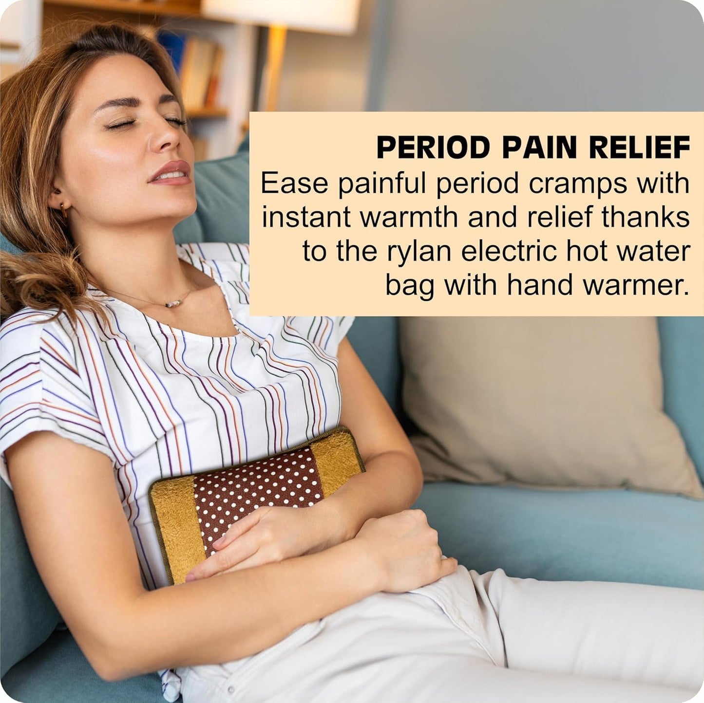 Electric velvet heating bag for pain relief by FIZZI SHOP, soft velvet surface with adjustable cord for targeted warmth and comfort.