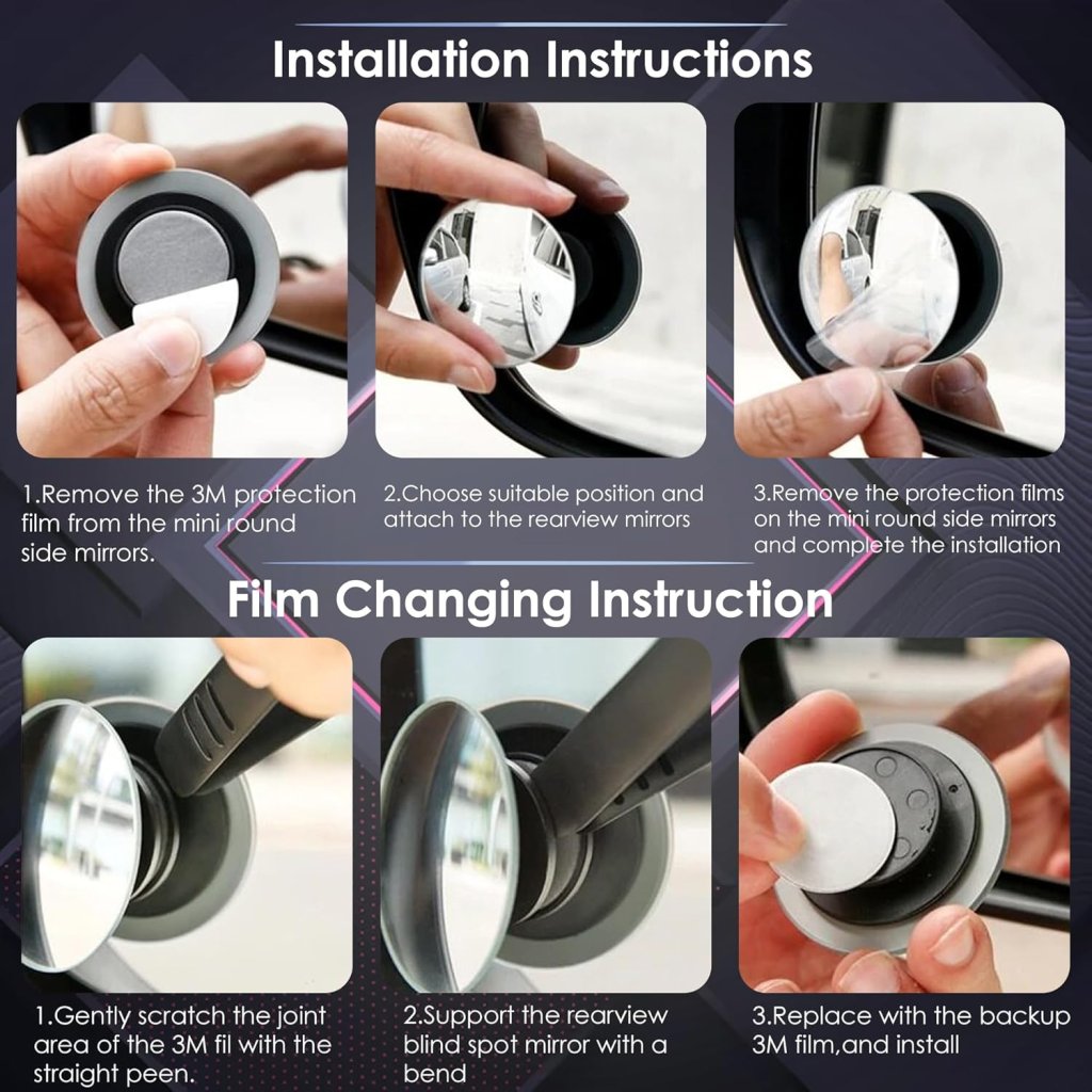 FIZZI SHOP JK SIDHU car blind spot mirror showing a compact, round mirror attached to a vehicle's side mirror for enhanced visibility.