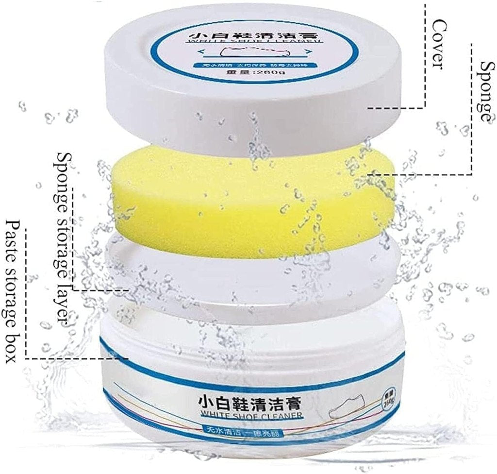 White shoes cleaner in 260g container from FIZZI SHOP, showing the cleaning product with a white and blue label.