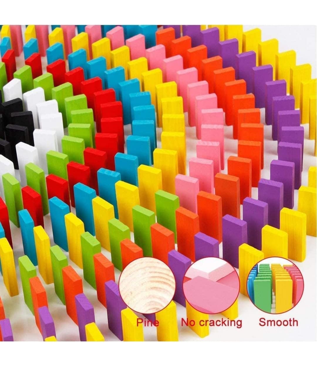 Set of 120 wooden domino pieces in various colors, designed for the FIZZI SHOP JK SIDHU domino game, arranged on a flat surface.