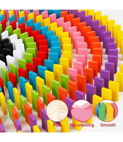 Set of 120 wooden domino pieces in various colors, designed for the FIZZI SHOP JK SIDHU domino game, arranged on a flat surface.
