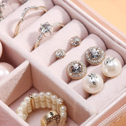 FIZZI SHOP JK SIDHU PU jewellery box with compartments for organizing necklaces, rings, and earrings, in beige color.