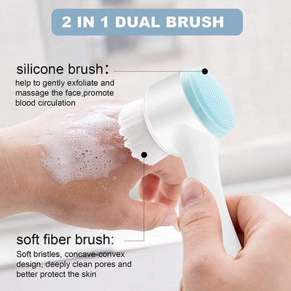FIZZI SHOP JK SIDHU 2 in 1 face scrubber with dual-sided brush for gentle facial cleansing and exfoliation.