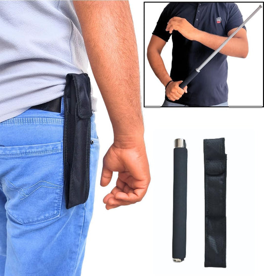 FIZZI SHOP self-defense stick lying on a surface, compact and sturdy, designed for personal safety and protection.