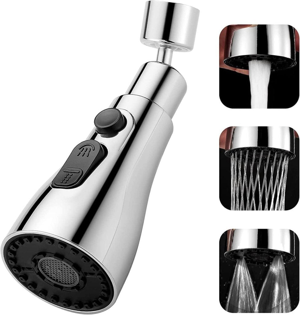 FIZZI SHOP 360 faucet splash head with rotating spray for kitchen sink, stainless steel finish, easy to install.
