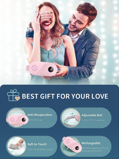 FIZZI SHOP electric heating belt for period pain relief, showing a close-up of the black adjustable belt with control unit.