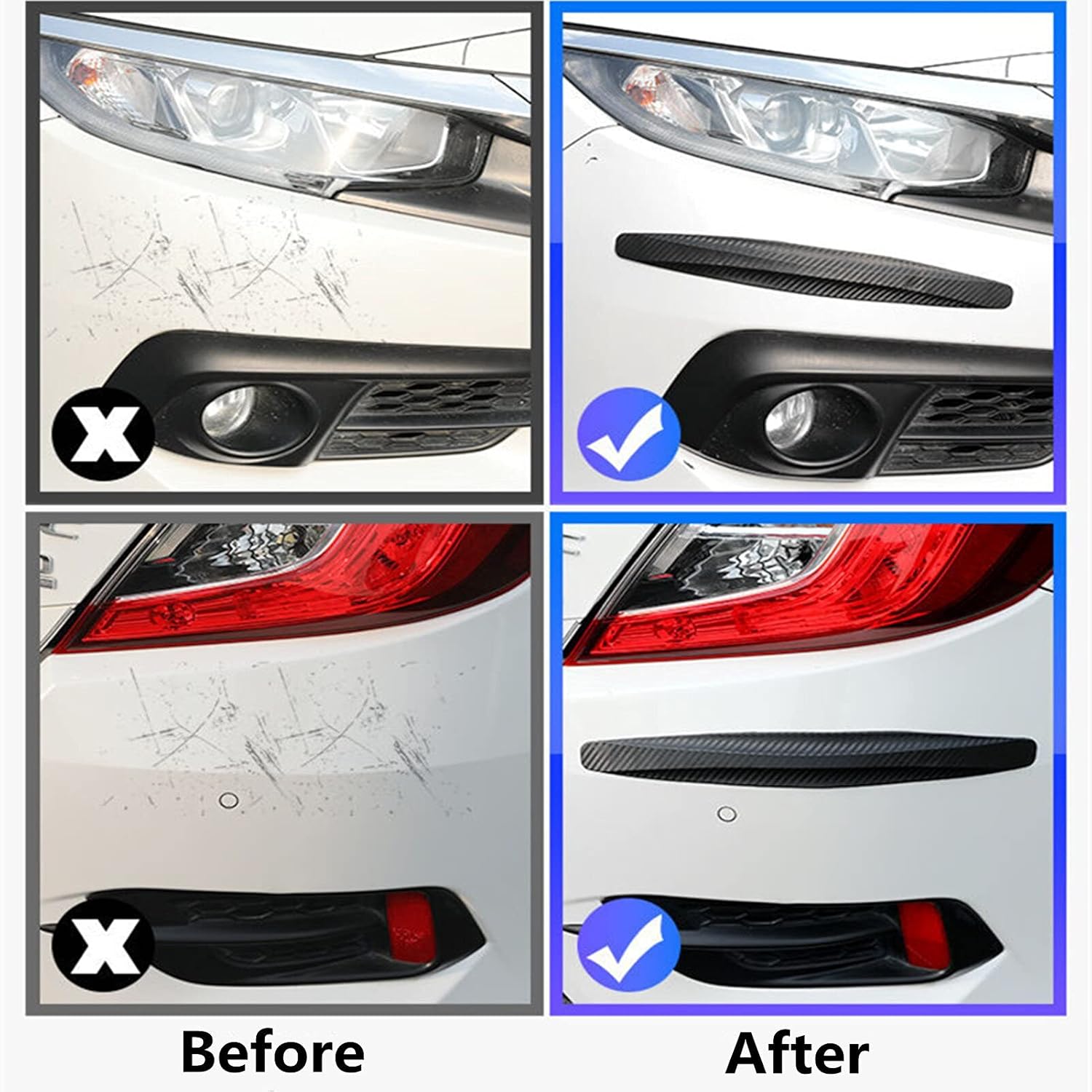 Pair of FIZZI SHOP car bumper guards, durable protective strips for vehicle bumpers, shown installed on a car in the image.