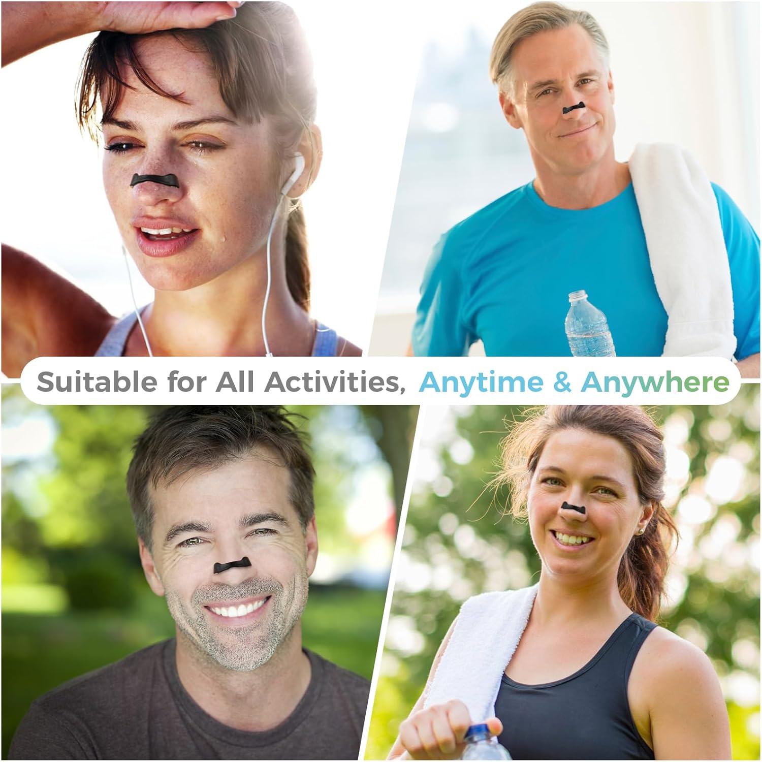 FIZZI SHOP breathing nasal strip applied on nose to improve airflow and reduce snoring during sleep.