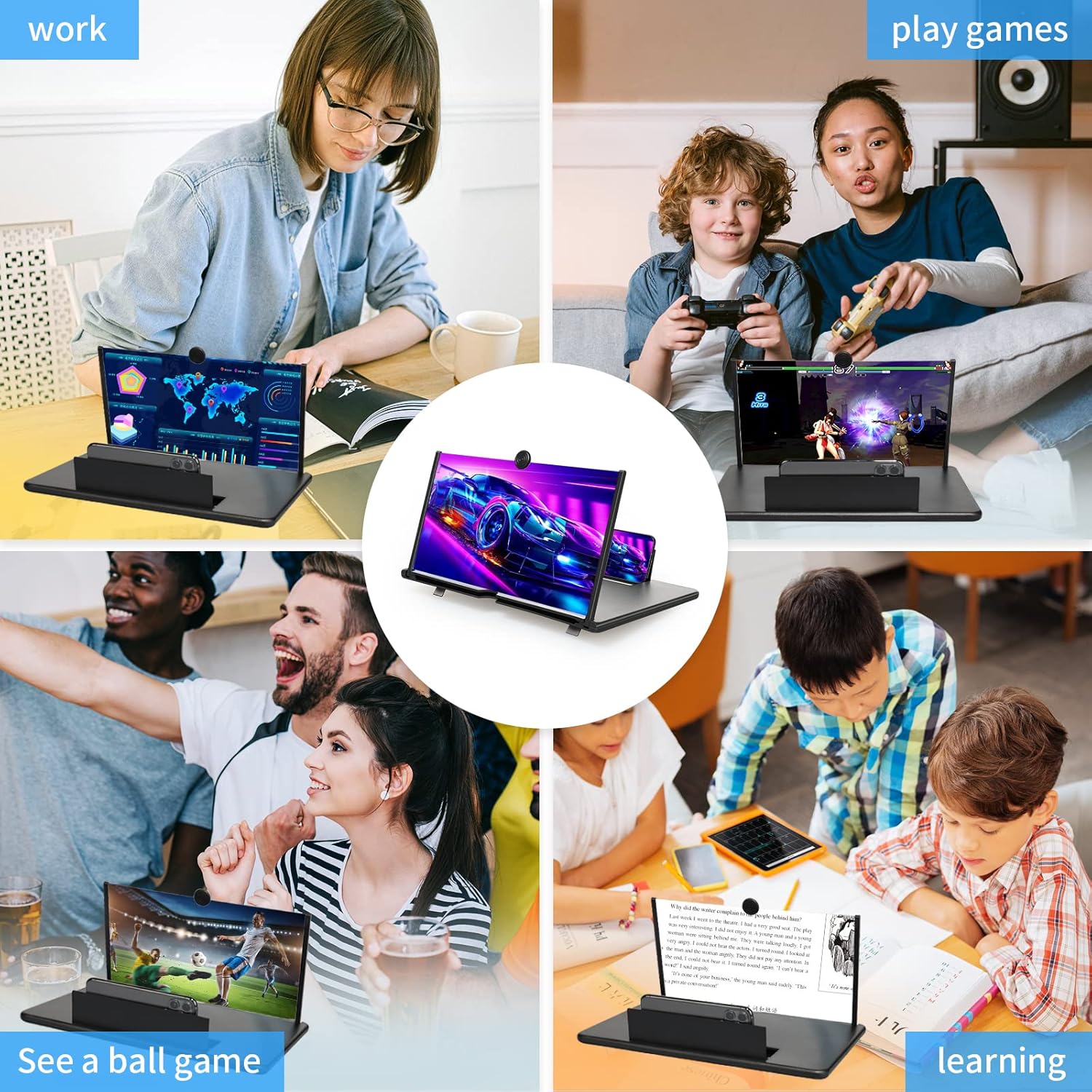 FIZZI SHOP JK SIDHU 3D Video Amplifier with an 8-inch screen displaying vibrant 3D visuals and controls on the front panel.