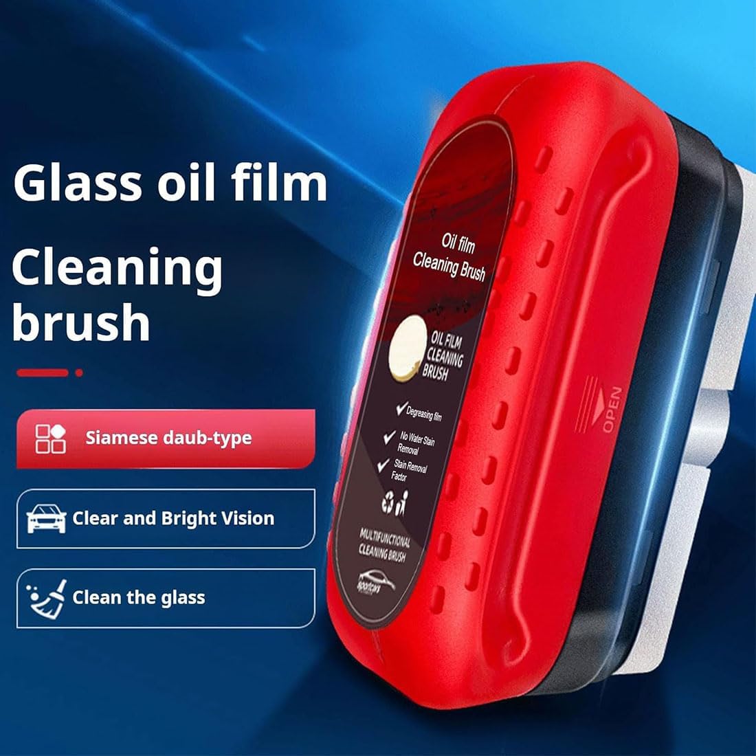 FIZZI SHOP car glass oil film cleaner brush with handle and bristles for removing oil and dirt from vehicle glass surfaces