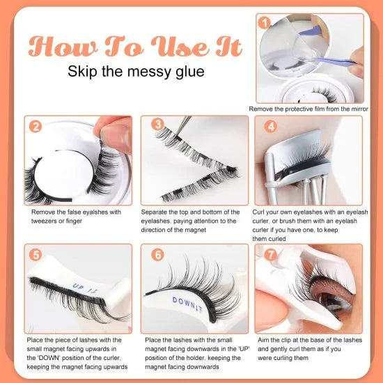Reusable magnetic eyelashes by FIZZI SHOP, close-up of black lash strips with magnetic bands on a white background.