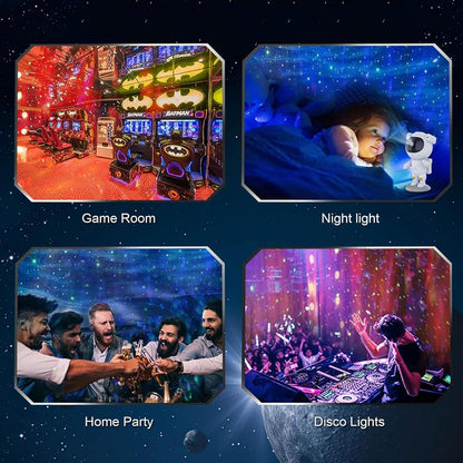 FIZZI SHOP astronaut star projection light displaying glowing stars and galaxy patterns on a dark wall.
