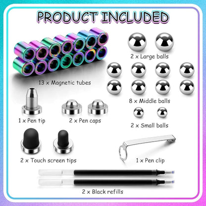 Rainbow fidget magnetic pen by FIZZI SHOP JK SIDHU featuring colorful magnetic segments and a sleek design.