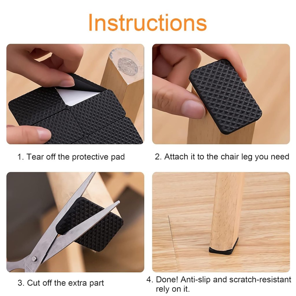 Set of 30 FIZZI SHOP square chair leg pads, protective rubber furniture pads for preventing floor scratches and noise.