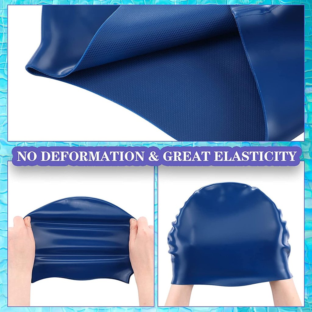 FIZZI SHOP silicone swimming cap in bright blue, smooth and stretchy, designed for comfortable water sport use.