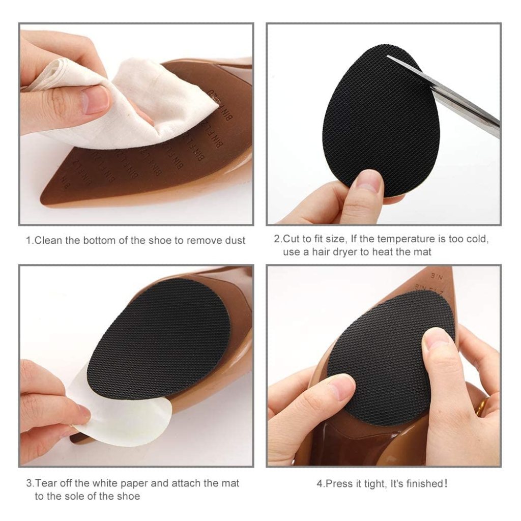 Pair of FIZZI SHOP JK SIDHU anti-slip shoe pads, clear gel inserts for improved grip and comfort in footwear.