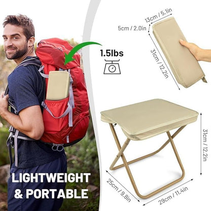 Foldable FIZZI SHOP JK SIDHU handbag folding stool with a stylish fabric exterior and sturdy metal frame.