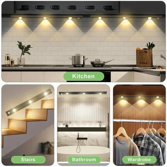 FIZZI SHOP motion sensor under cabinet lights with 3 color options, showcasing sleek, modern LED lighting for kitchen or cabinet areas.
