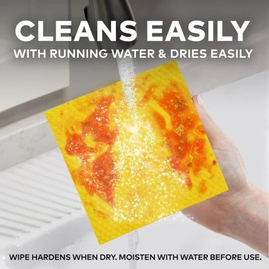 Set of five FIZZI SHOP cellulose cleaning sponges, soft and absorbent kitchen scrubbers for dishwashing and cleaning.