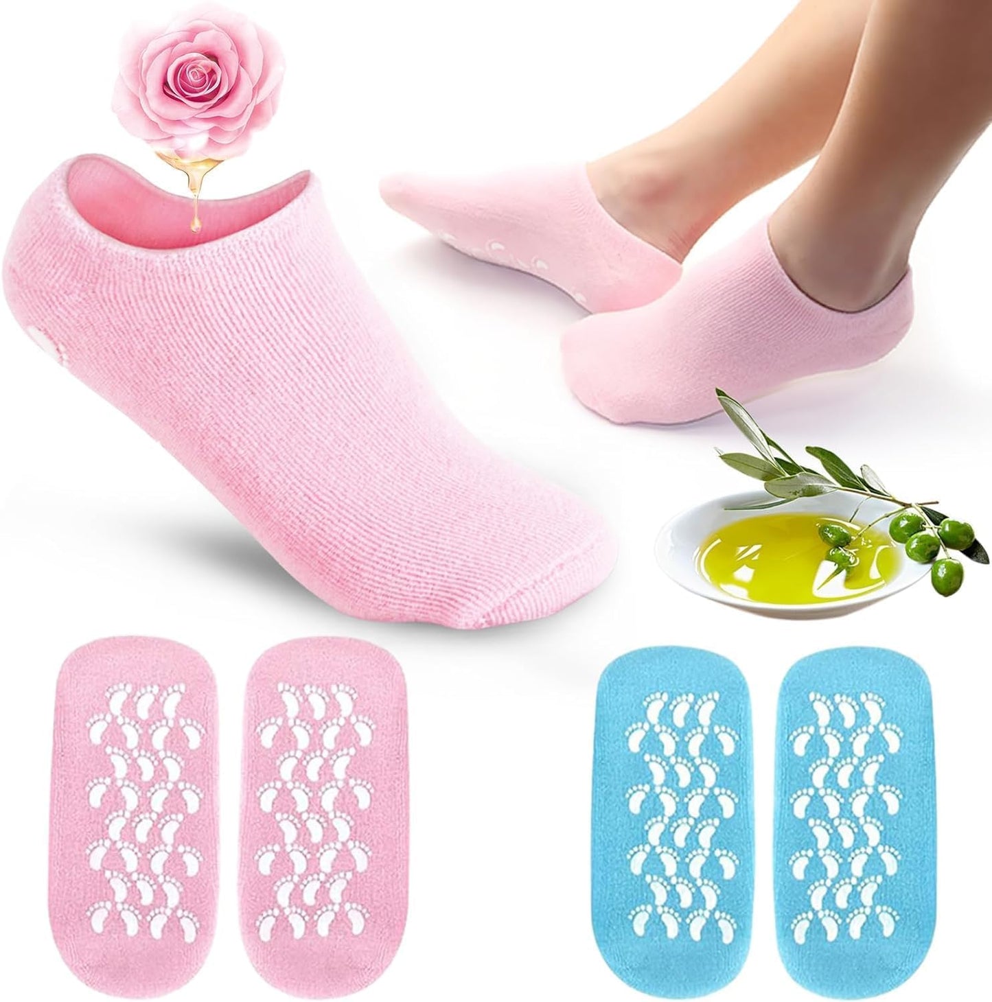 FIZZI SHOP spa gel socks showing soft, gel-lined interior and cozy exterior for moisturizing foot care.