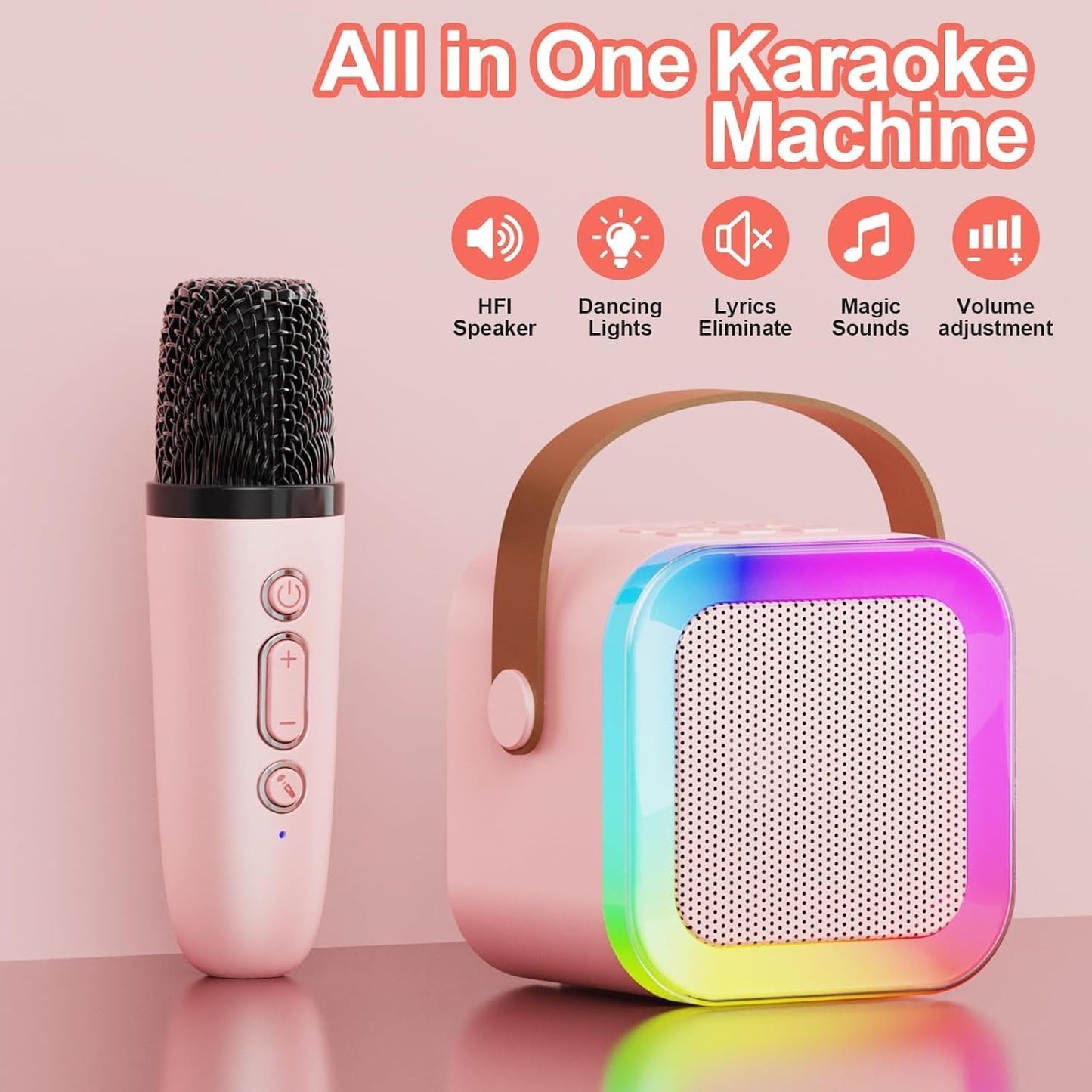 FIZZI SHOP Bluetooth microphone with built-in speaker, handheld device for singing and audio playback.