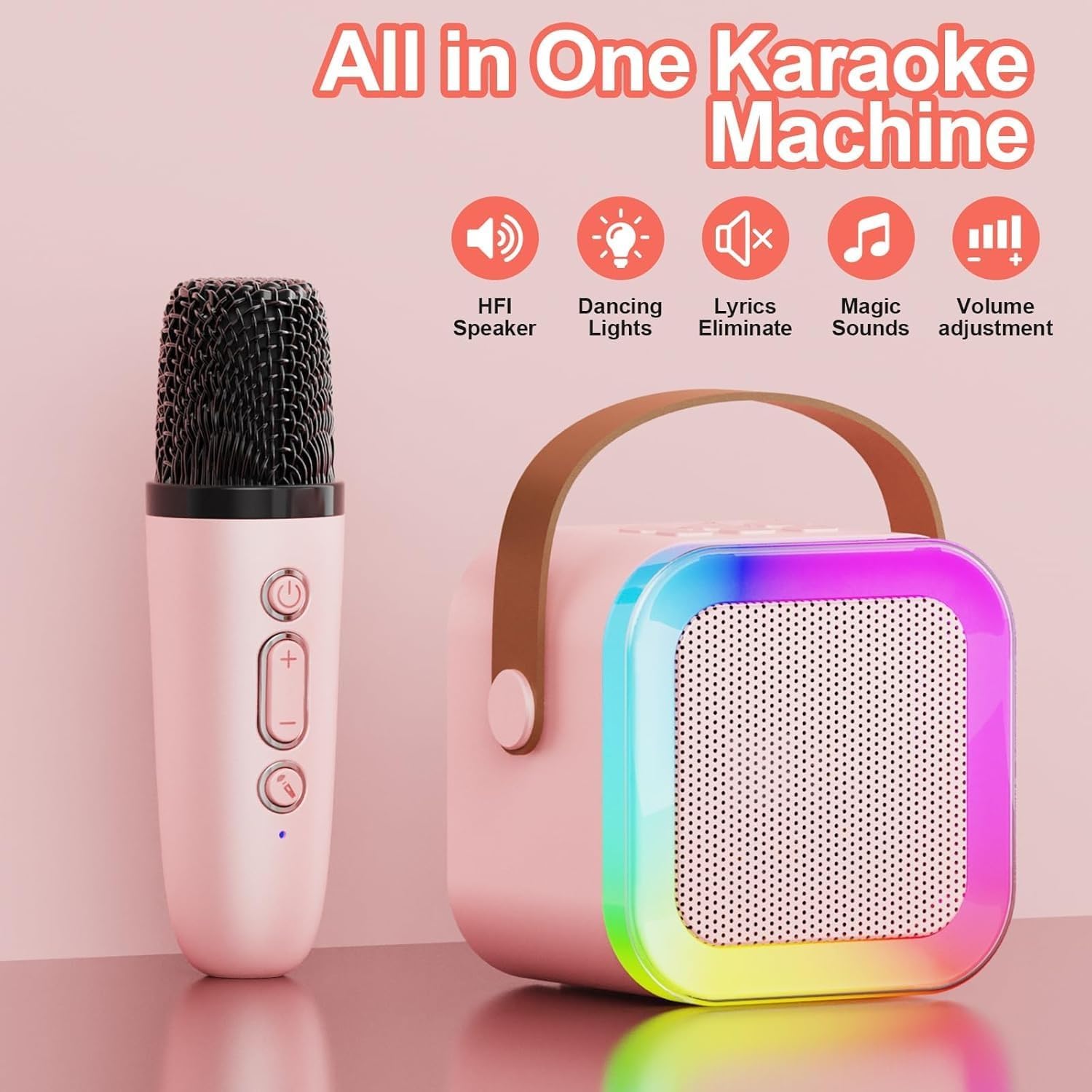 FIZZI SHOP Bluetooth microphone with built-in speaker, handheld device for singing and audio playback.
