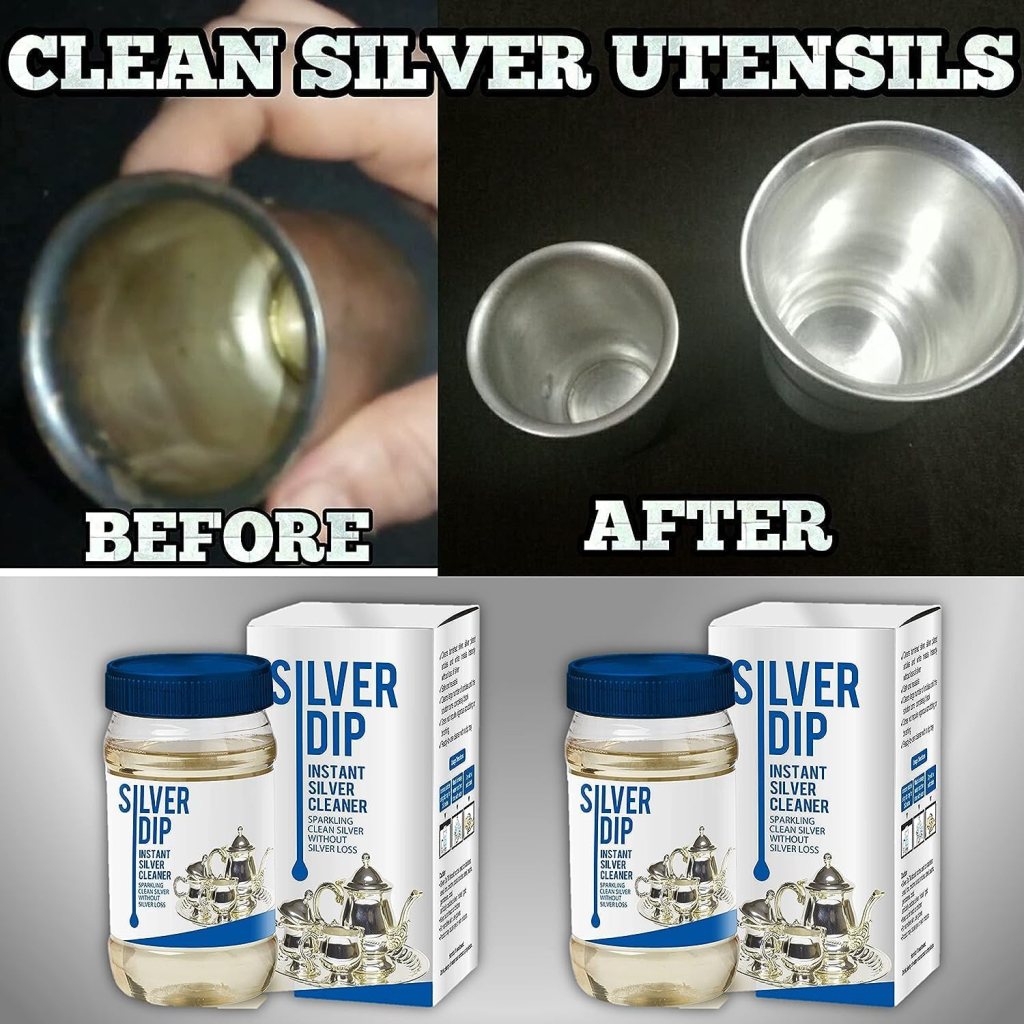 FIZZI SHOP Silver Dip Cleaner Liquid in a clear bottle, designed for cleaning and restoring silver jewelry and accessories.