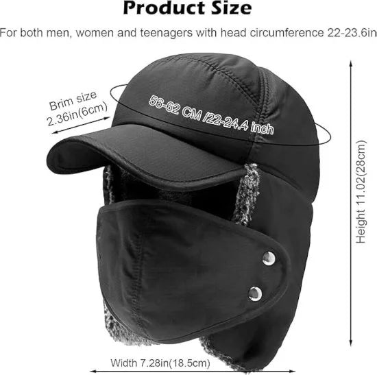 FIZZI SHOP winter woolen cap with face mask, warm knit headwear for cold weather, featuring a snug fit and cozy design