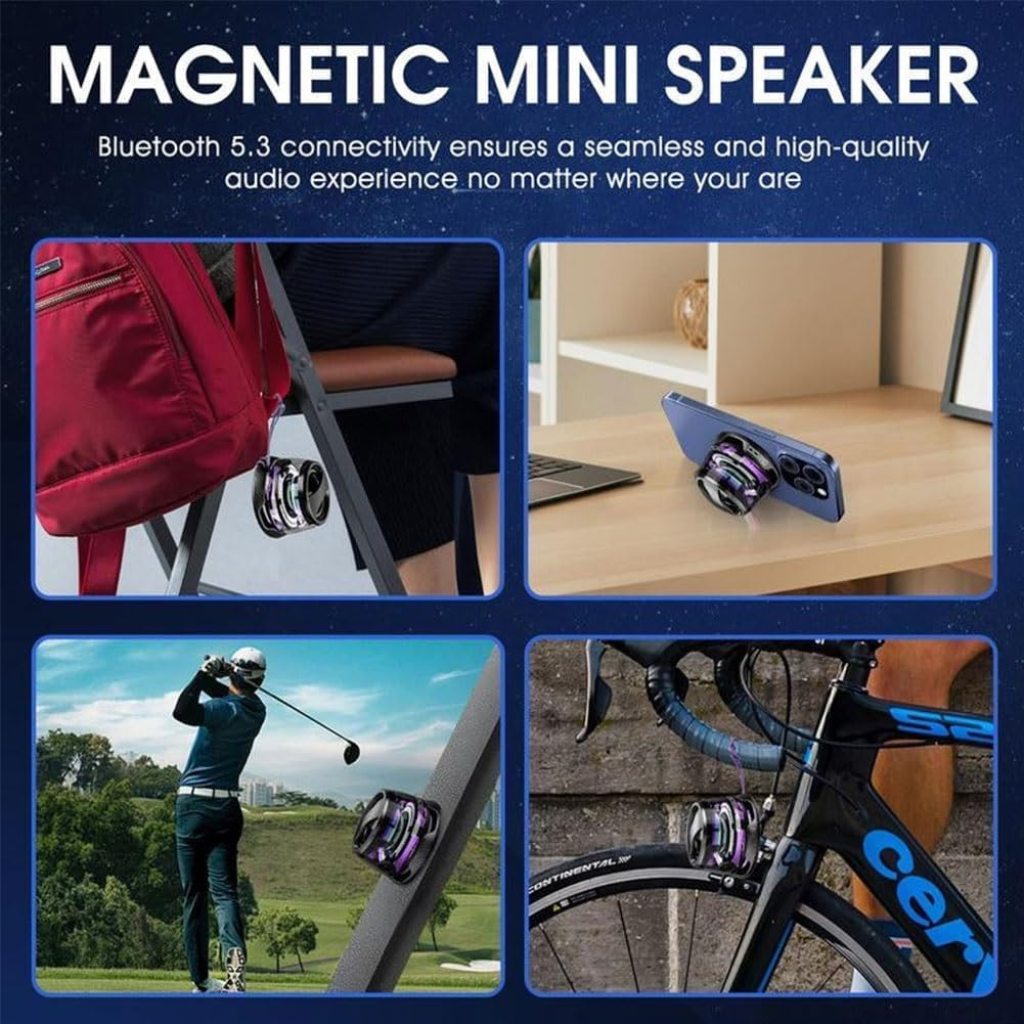 FIZZI SHOP G200 Magnetic Bluetooth Speaker with sleek black design and compact shape, showing the front and control buttons.