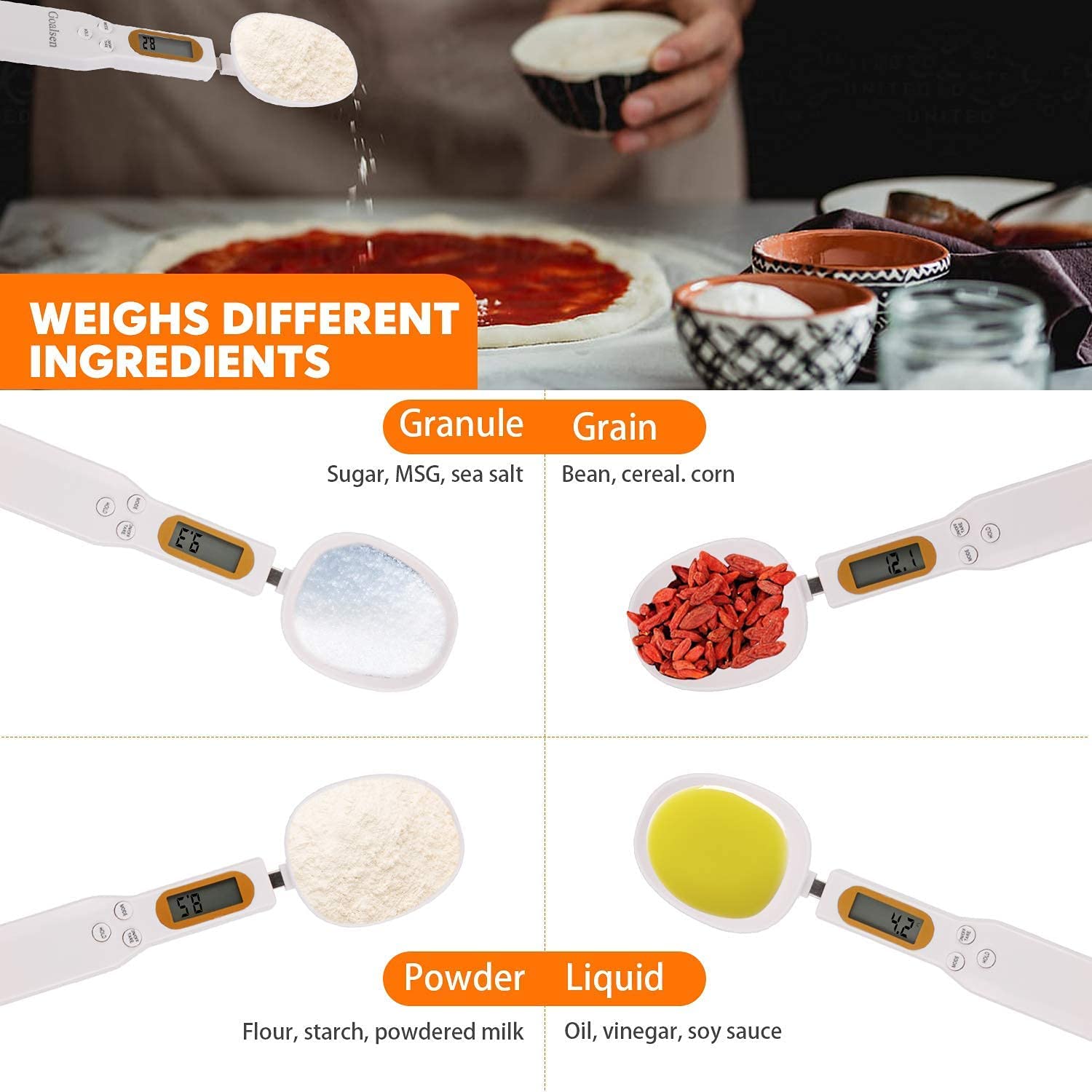 Digital electronic spice spoon by FIZZI SHOP with 500g capacity, showing a sleek, modern design for precise spice measurement.