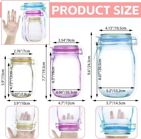 Set of three FIZZI SHOP food storage jar zip lock bags for keeping snacks, leftovers, or groceries fresh and organized.