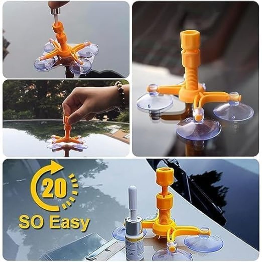 FIZZI SHOP JK SIDHU Car windshield repair kit with tools and resin for fixing cracks and chips in auto glass.