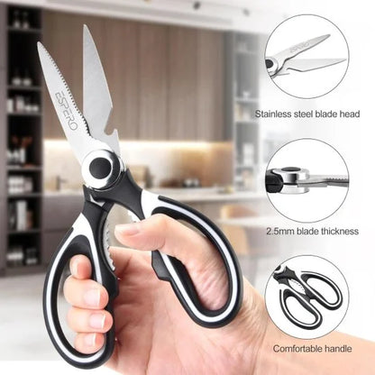 FIZZI SHOP kitchen scissors with protective case, stainless steel blades for chopping and cutting food easily and safely.