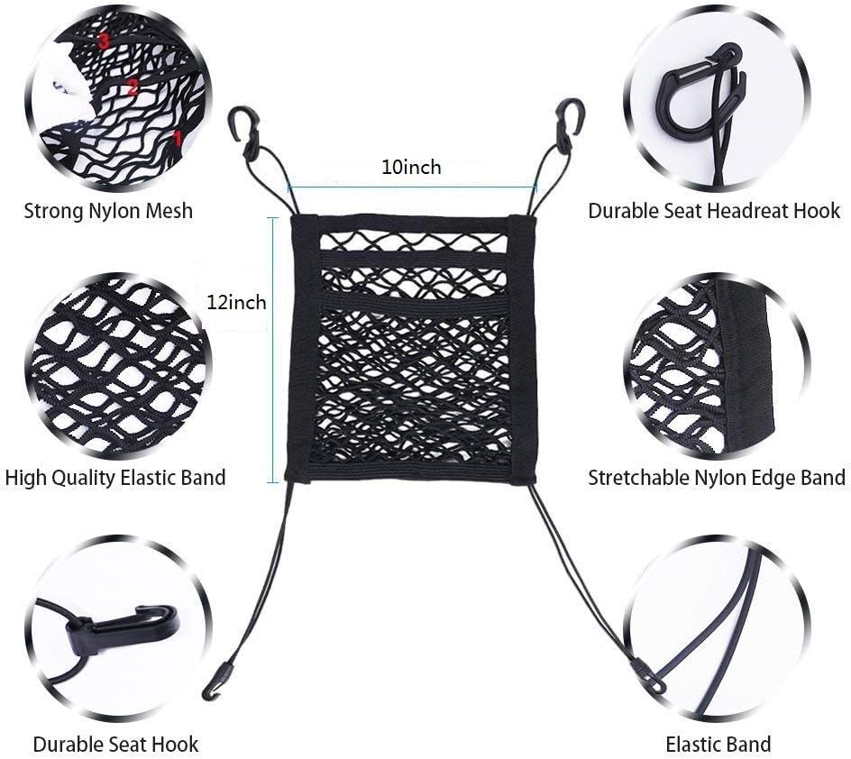 Three-layer mesh car storage net by FIZZI SHOP, showing its flexible mesh design and multiple compartments for organizing vehicle interior.