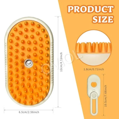 FIZZI SHOP 3-in-1 pet steam brush with handle and cleaning head, designed for gentle grooming and cleaning pets' fur.