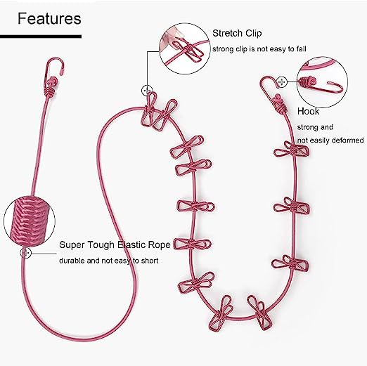 Cloth line with clips from FIZZI SHOP, featuring a hanging clothes line with colorful clips for drying or organizing laundry.
