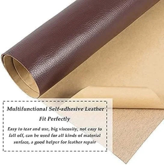 Brown leather patch by FIZZI SHOP with visible stitching, suitable for repairs or customization on clothing and accessories.