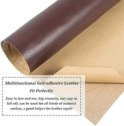 Brown leather patch by FIZZI SHOP with visible stitching, suitable for repairs or customization on clothing and accessories.