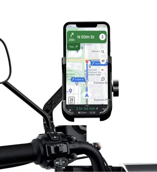 Waterproof motorcycle bicycle mobile stand by FIZZI SHOP holding a smartphone, designed for secure outdoor use.