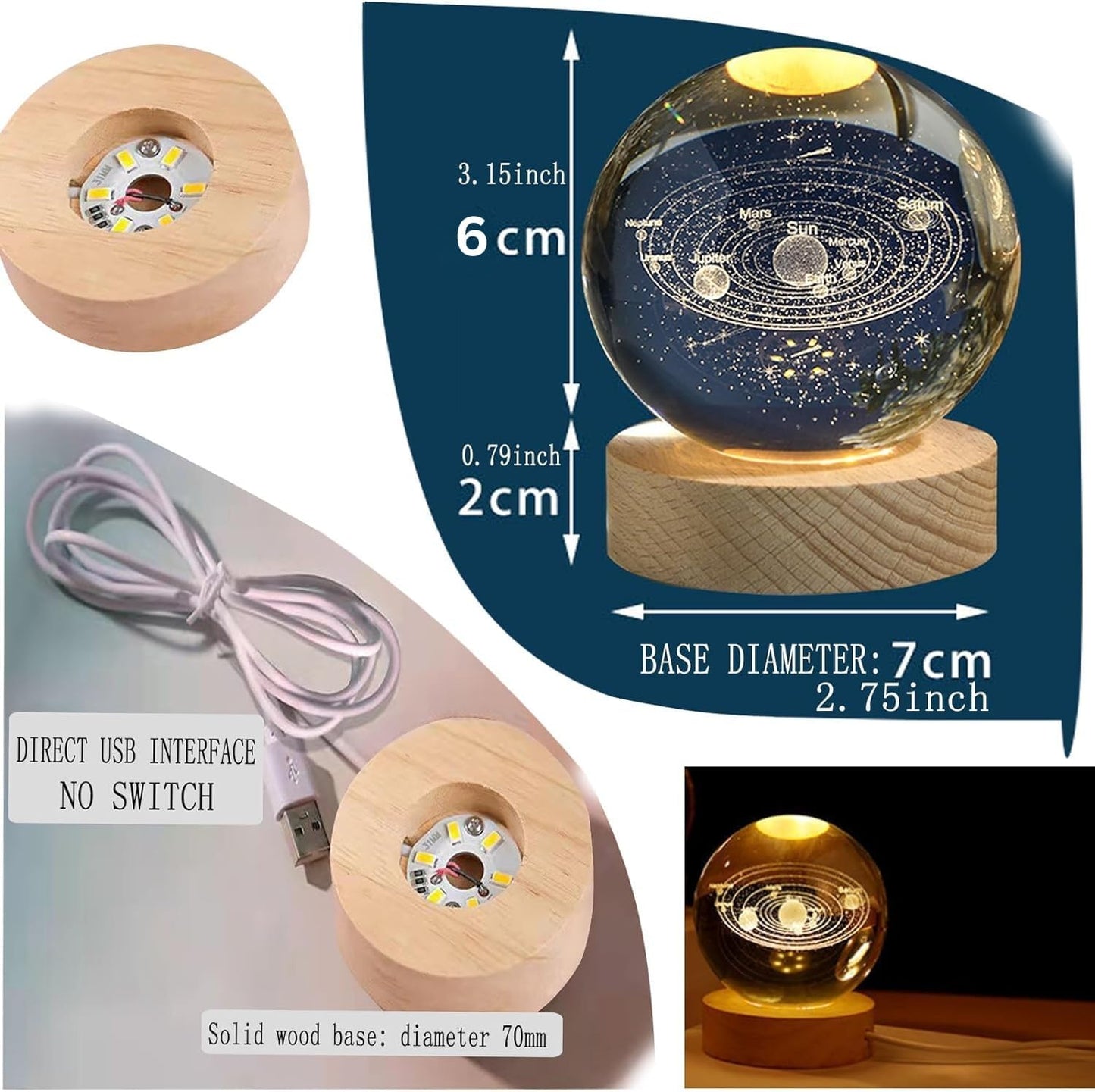 3D crystal ball night lamp by FIZZI SHOP with intricate crystal design and soft ambient lighting in a modern bedroom setting