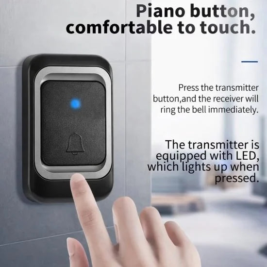 Wireless remote door bell by FIZZI SHOP with compact receiver and push button, ideal for easy door signaling.