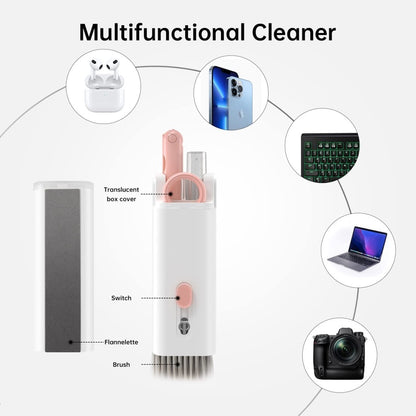 FIZZI SHOP JK SIDHU 7-in-1 keyboard cleaning brush with multiple tools for dust removal and cleaning electronic devices.