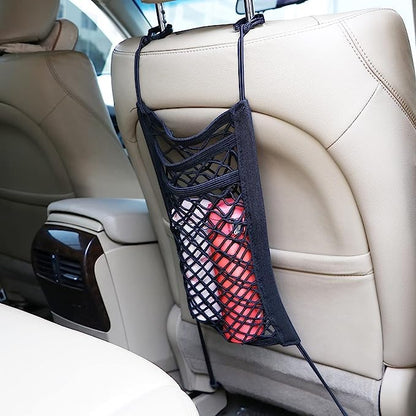 FIZZI SHOP 3 layer mesh car storage net securing items in vehicle trunk with multiple compartments for organized storage