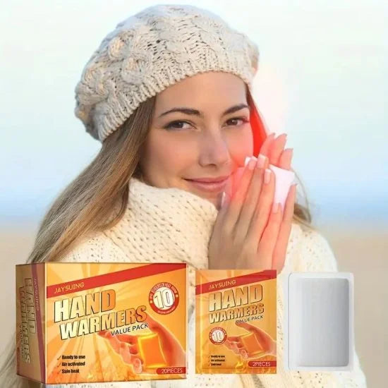 Self-heating hand warmer patches from FIZZI SHOP, pair of 10 warmers for cold weather, compact and easy to use.