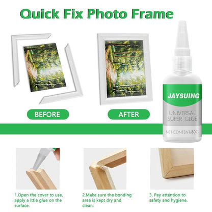 Universal super glue from FIZZI SHOP JK SIDHU, showing a close-up of the clear adhesive tube and applicator for bonding surfaces