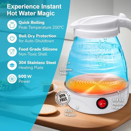 FIZZI SHOP foldable silicone kettle with collapsible design, compact and portable for travel and outdoor use.