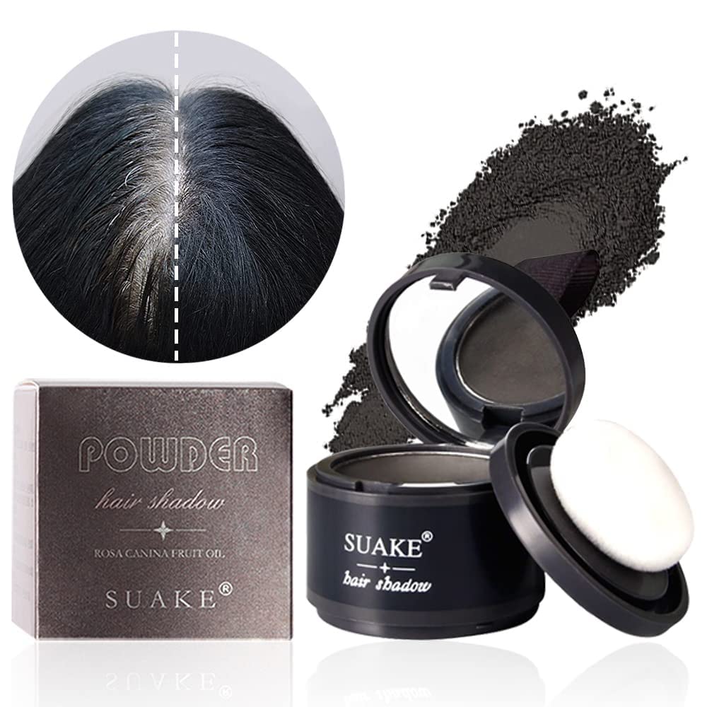Black hair line powder by FIZZI SHOP, close-up of application showing natural-looking hairline enhancement and coverage.