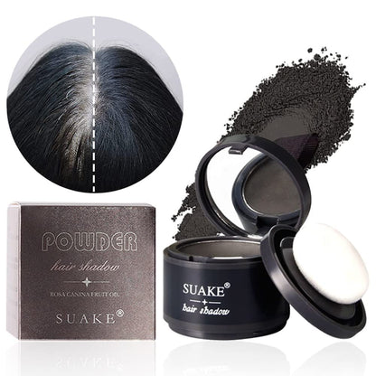 Black hair line powder by FIZZI SHOP, close-up of application showing natural-looking hairline enhancement and coverage.