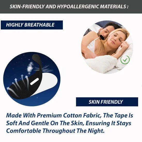 30 pcs FIZZI SHOP anti-snore mouth tape strips for reducing snoring during sleep, shown in blister pack with individual tape strips.