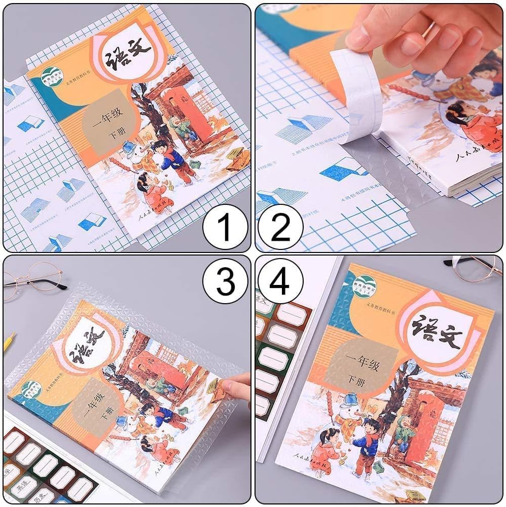 Set of 30 waterproof plastic book covers in assorted sizes, ideal for protecting textbooks and notebooks.